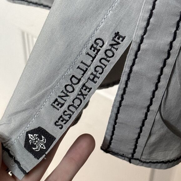 Roar 3XL Button Front Shirt Tribal Embroidered Graphic Western Style Black Gray - Picture 10 of 10